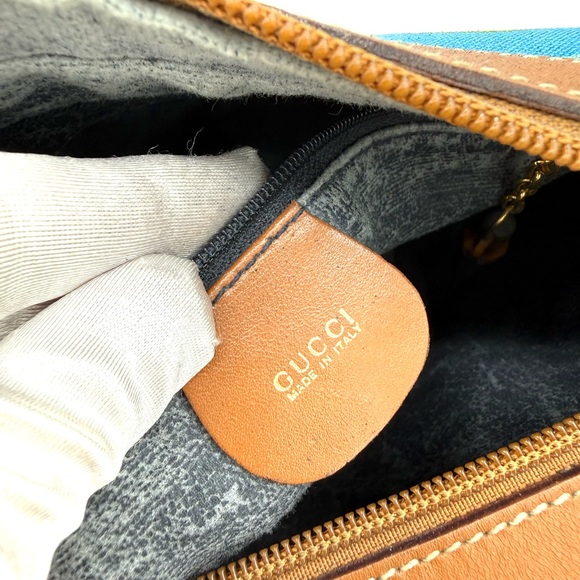 Gucci Alphabet Patchwork Blue Multi Canvas Crossbody with Brown Leather Trim - Picture 14 of 14